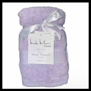 Nicole Miller 2 Pck Zero Twist Combed Loop Soft Cotton Hand Towels 16x28” Lilac